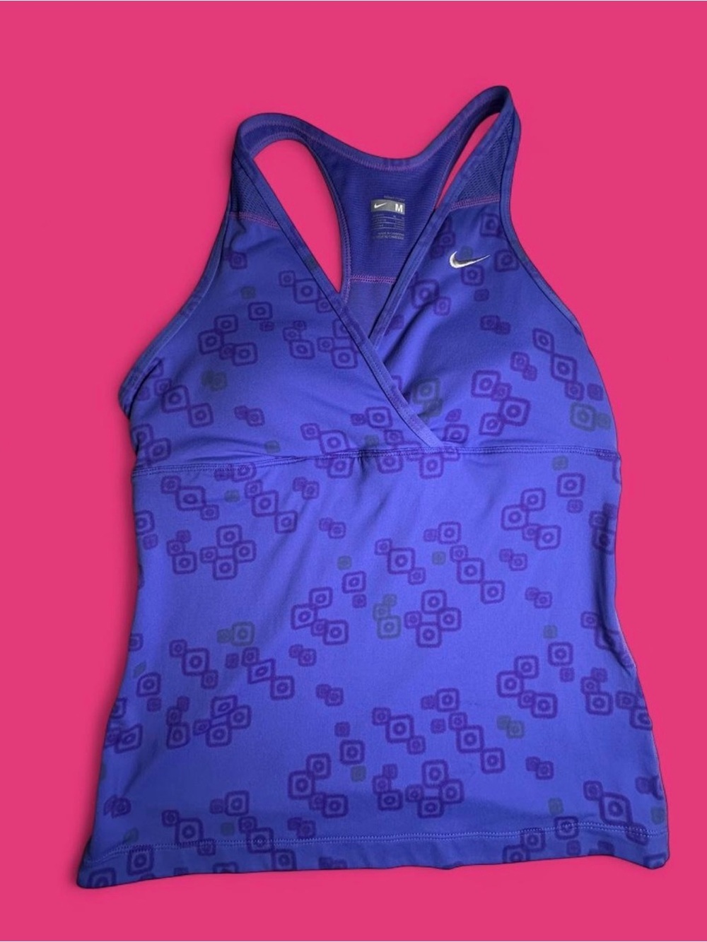 Nike Fit Dry Purple Geometric Surplice Wrap Built-In Bra Tank Top Size M
